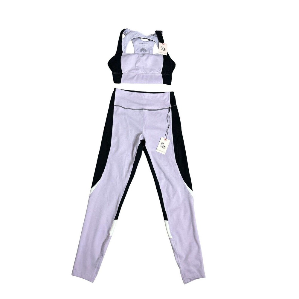 Sincerely Jules Women’s Color block Purple Sports Bra Matching Leggings Set S